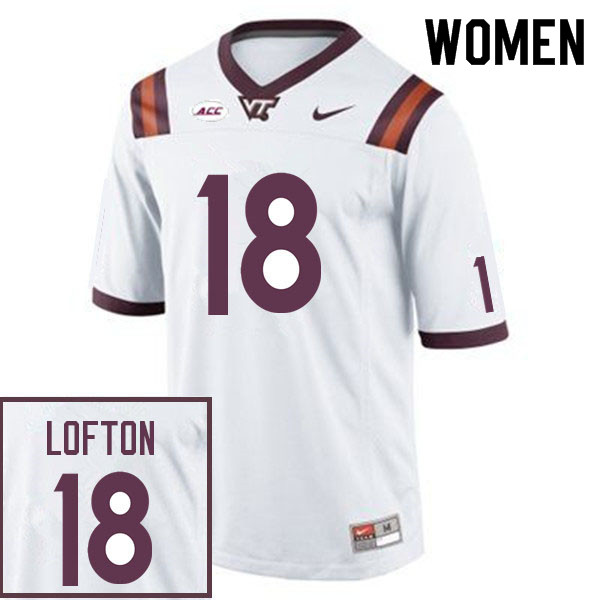 Women #18 Da'Wain Lofton Virginia Tech Hokies College Football Jerseys Sale-White - Click Image to Close